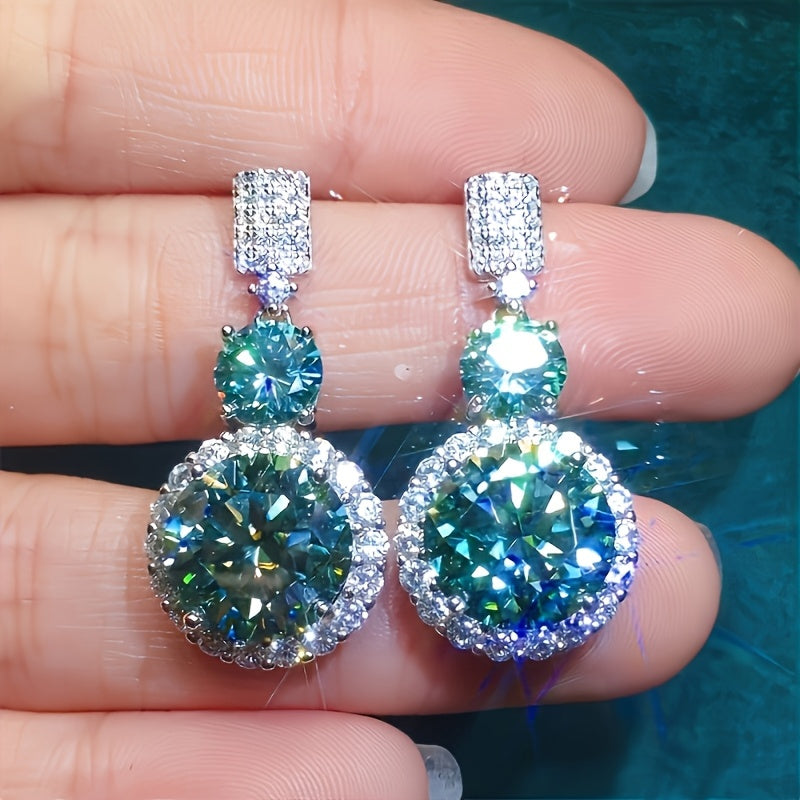2pcs S925 925 Silver Plated with 5 Karat Moisan Stone Lop-Ear Earrings Fire Color Super Shine Luxury Hot Deal Party Wedding Holiday Event Daily Wear, Engagement Wedding Holiday, Birthday, Anniversary Ideal Gift