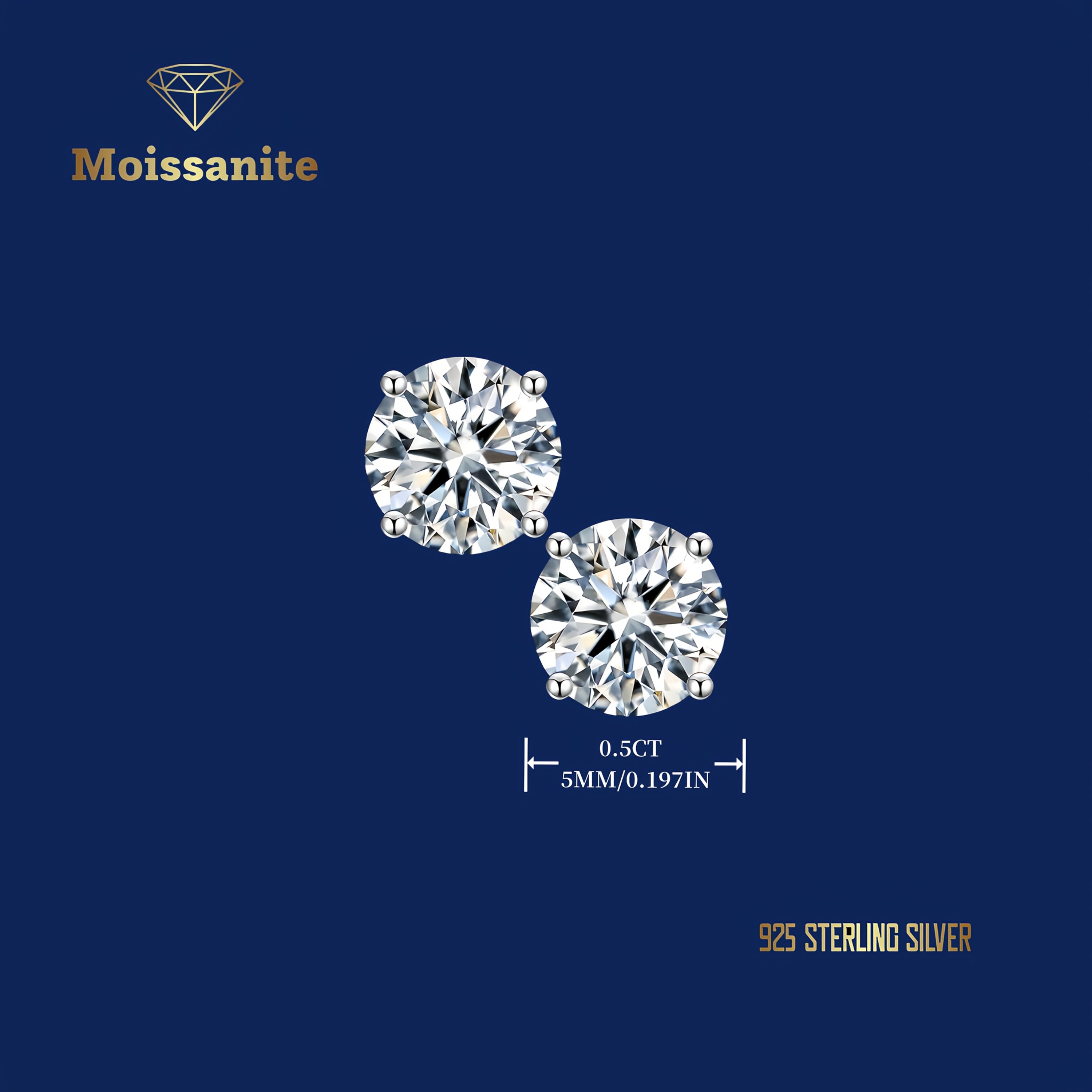 1 Pair Moissanite Stud Earrings 1CT, 2CT, 4CT, 6CT D Color VVS1 Clarity Brilliant Round Cut Lab Moissanite 18K gold plated White Golden Plated 925 Sterling 925 Silver Earring Jewelry Gifts for Men Girls with Jewelry Box, for Teenager