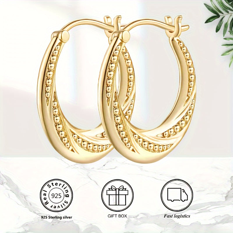 925 Silver, 18K Gold Plated, Gold Bead Spiral Earrings, Stylish Earrings for Parents, Weddings, Valentine's Day, Anniversaries, Birthdays And Graduation Ceremonies with Beautiful Gifts