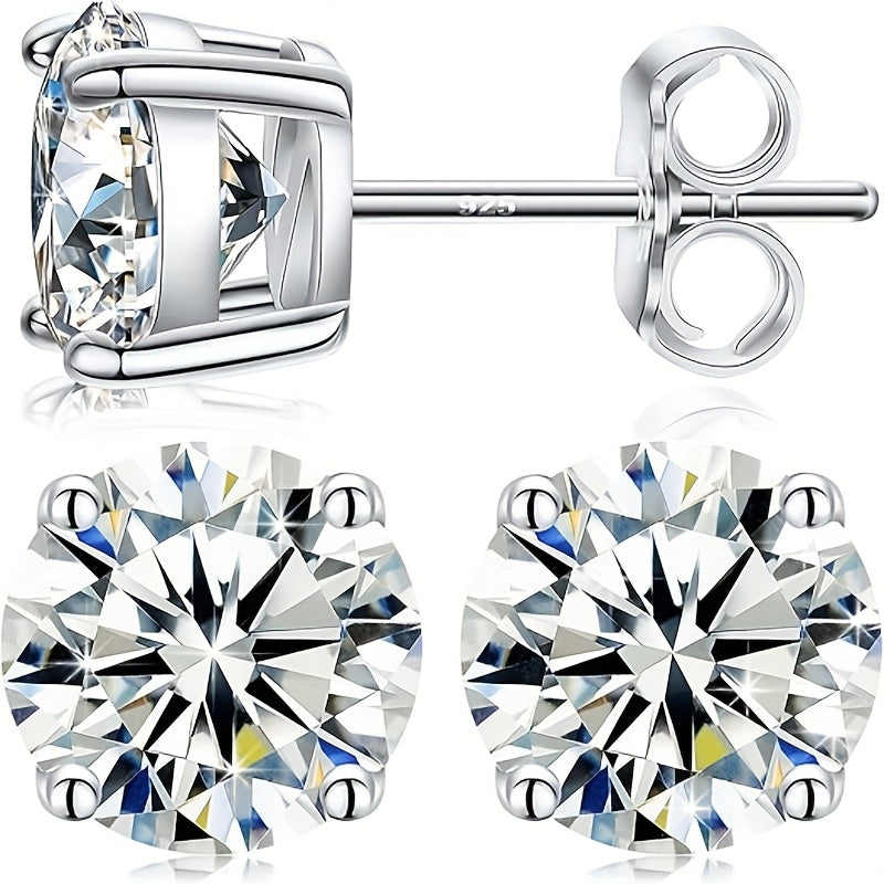 1 Pair Moissanite Stud Earrings 1CT, 2CT, 4CT, 6CT D Color VVS1 Clarity Brilliant Round Cut Lab Moissanite 18K gold plated White Golden Plated 925 Sterling 925 Silver Earring Jewelry Gifts for Men Girls with Jewelry Box, for Teenager