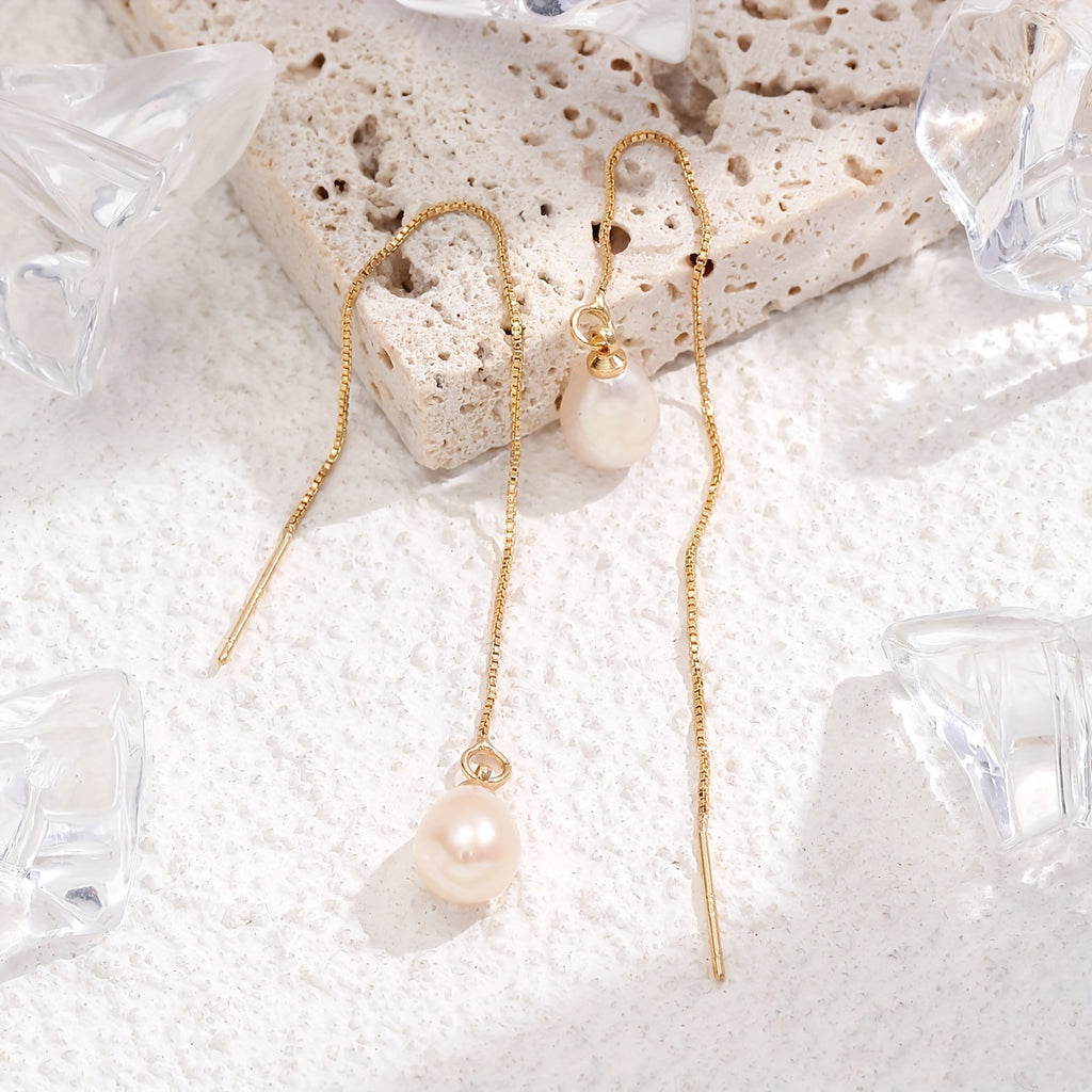 1 Pair Exquisite Freshwater Imitation Pearl Pendant Long Dangle Earrings - Elegant Simple Style, Trendy Female Gift, Hypoallergenic, Nickel-Free, Long-Lasting, Durable, Perfect for Any Occasion, for Teenager