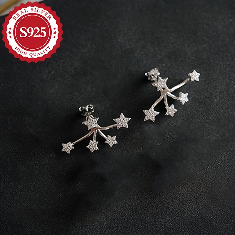 [Trendy Ear Studs] S925 Silver, Trendy Pair of Women's Five Super Sparkling Star Flower Ear Studs | Hypoallergenic, Versatile, Paired with Silver Ear Plugs