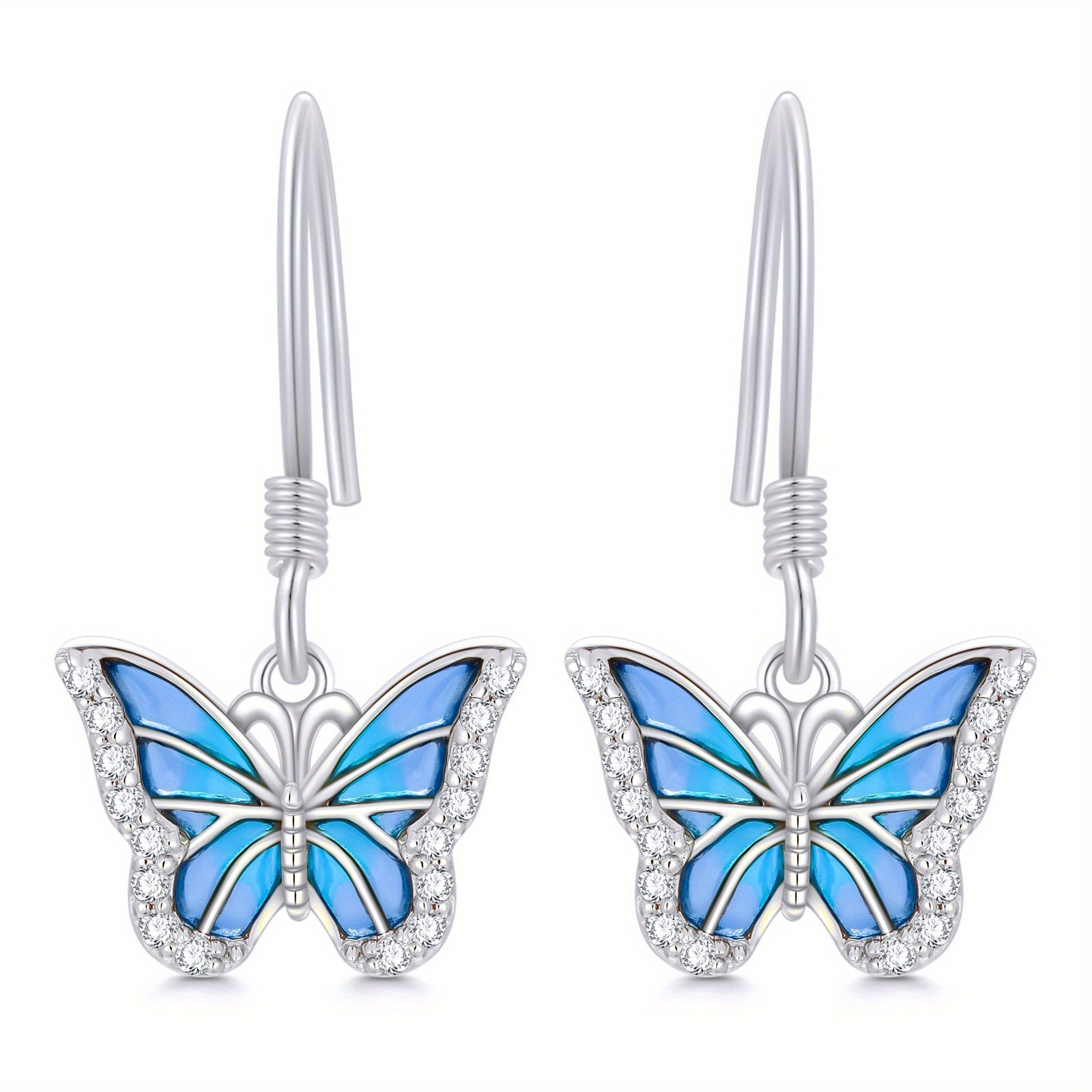 SISGEM 10k White Golden Blue Butterfly Drop Earrings for Women - Elegant Dangle Jewelry with Sparkling Accents, Perfect Gift for Her, Everyday & Special Occasions, Butterfly Earrings